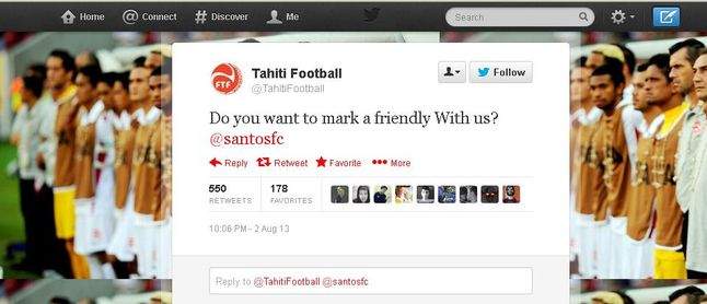 Twitter da Seleção do Tahiti convida Santos para amistoso. (Foto: Reprodução/Twitter)